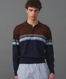 MOONSUN（ムーンサン）の「M.C UNISEX, Point Stripe Collar Knit / Brown Blue（ニット/セーター）」