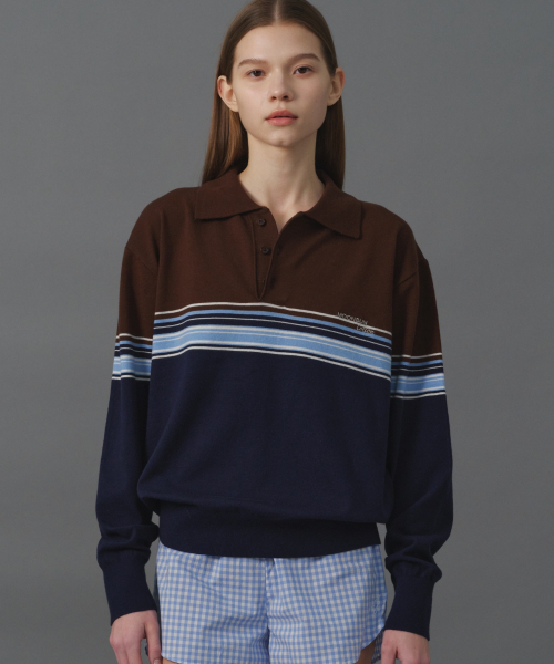 MOONSUN（ムーンサン）の「M.C UNISEX, Point Stripe Collar Knit / Brown Blue（ニット/セーター・メンズ・その他・MEDIUM/LARGE）」の2枚目の写真