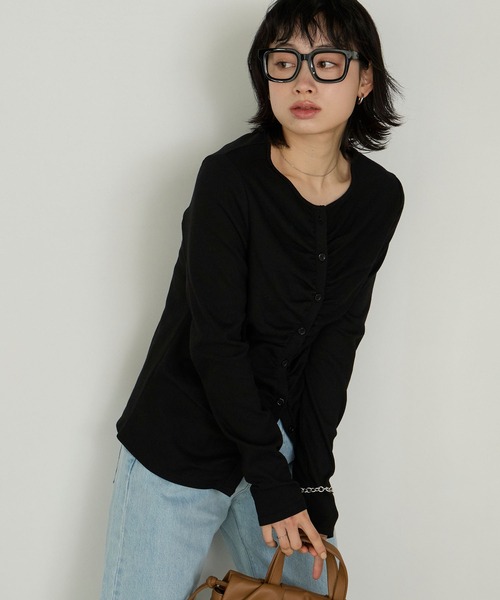 Cherir Mignon（シェリルミニョン）の「【Cherir Mignon】フロントギャザーリブカーディガン（カーディガン/ボレロ・レディース・アイボリー/ブラック/グレー/モカ・FREE）」の11枚目の写真