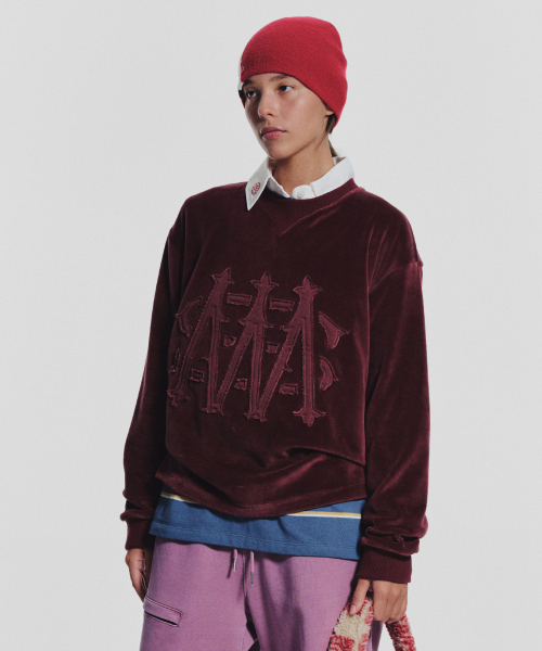 MENASOO（ミナス）の「Applique Velour Sweatshirt_Burgundy（スウェット・レディース・バーガンディー・F）」の2枚目の写真