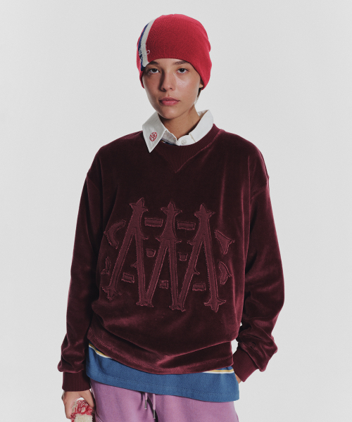 MENASOO（ミナス）の「Applique Velour Sweatshirt_Burgundy（スウェット・レディース・バーガンディー・F）」の4枚目の写真