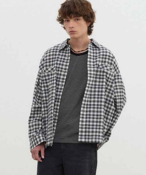 WMC(ダブリューエムシー)の「リンクルポケットチェックシャツ_BLACK(シャツ/ブラウス・メンズ・ブラック・MEDIUM/LARGE)」の1枚目の写真