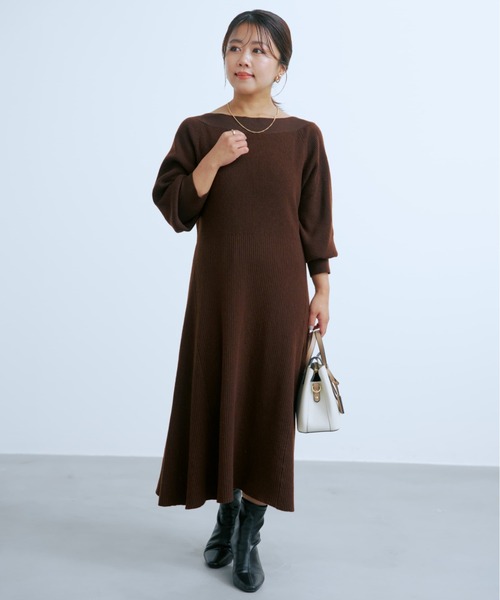 COHINA(コヒナ)の「パターンリブフレアニットワンピース 【低身長・小柄女性】(ワンピース・レディース・レッド/ブラウン/ブラック・SHORT/REGULAR)」の3枚目の写真