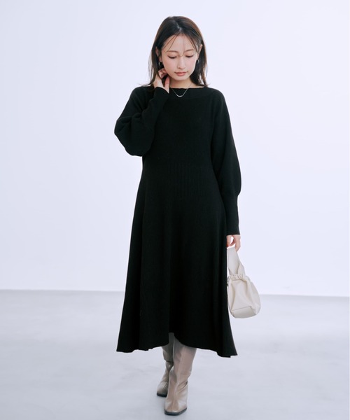 COHINA(コヒナ)の「パターンリブフレアニットワンピース 【低身長・小柄女性】(ワンピース・レディース・レッド/ブラウン/ブラック・SHORT/REGULAR)」の2枚目の写真