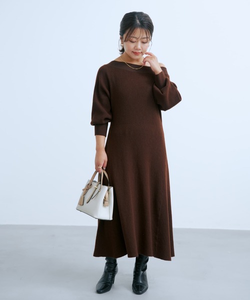 COHINA(コヒナ)の「パターンリブフレアニットワンピース 【低身長・小柄女性】(ワンピース・レディース・レッド/ブラウン/ブラック・SHORT/REGULAR)」の20枚目の写真