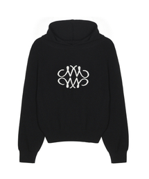 SOFT SYMBOL TEXTURE HOODED KNIT_BLACK