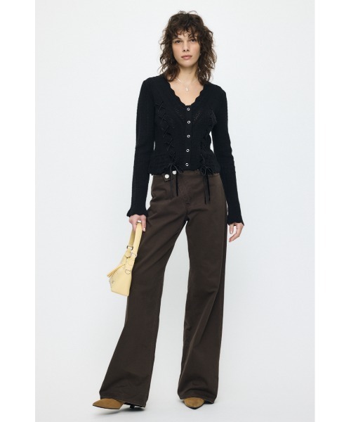 MOUSSY(マウジー)の「LACE UP RIBBON カーディガン(カーディガン/ボレロ・レディース・アイボリー/ブラック/ライトイエロー/ネイビー・FREE)」の6枚目の写真