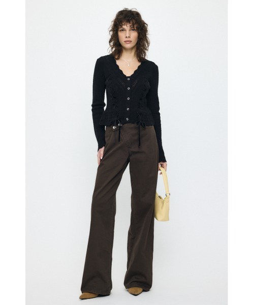 MOUSSY(マウジー)の「LACE UP RIBBON カーディガン(カーディガン/ボレロ・レディース・アイボリー/ブラック/ライトイエロー/ネイビー・FREE)」の7枚目の写真