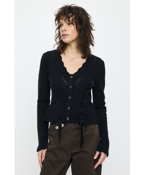 MOUSSY(マウジー)の「LACE UP RIBBON カーディガン(カーディガン/ボレロ・レディース・アイボリー/ブラック/ライトイエロー/ネイビー・FREE)」の10枚目の写真