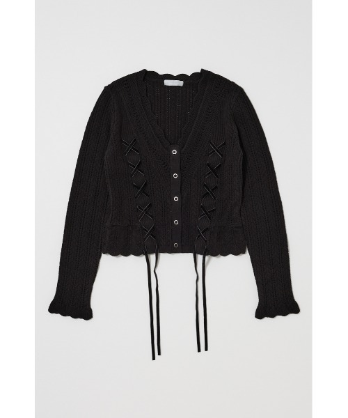MOUSSY(マウジー)の「LACE UP RIBBON カーディガン(カーディガン/ボレロ・レディース・アイボリー/ブラック/ライトイエロー/ネイビー・FREE)」の11枚目の写真