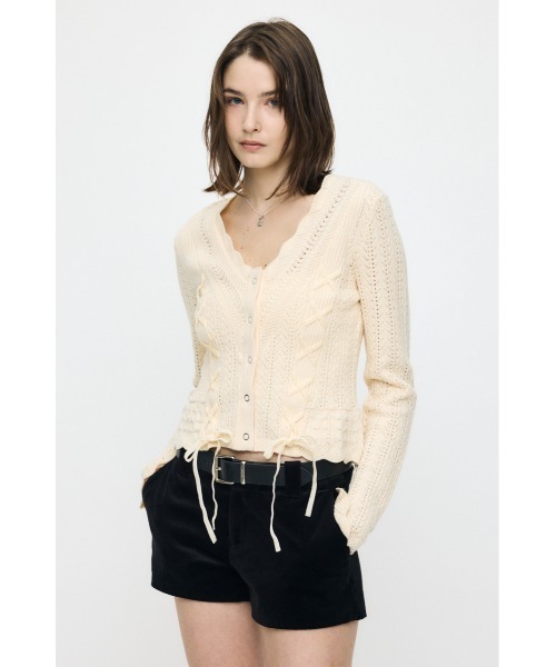 MOUSSY(マウジー)の「LACE UP RIBBON カーディガン(カーディガン/ボレロ・レディース・アイボリー/ブラック/ライトイエロー/ネイビー・FREE)」の16枚目の写真