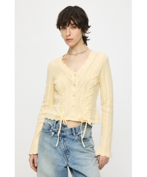 MOUSSY(マウジー)の「LACE UP RIBBON カーディガン(カーディガン/ボレロ・レディース・アイボリー/ブラック/ライトイエロー/ネイビー・FREE)」の18枚目の写真