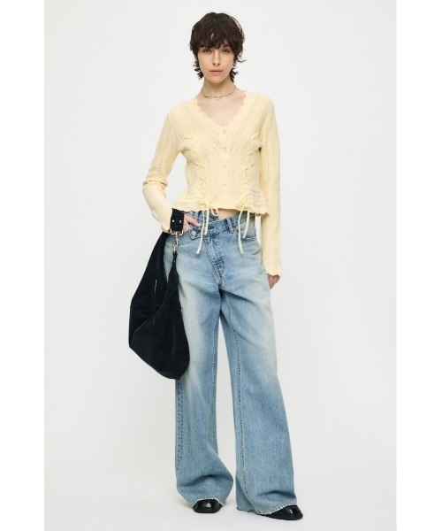 MOUSSY(マウジー)の「LACE UP RIBBON カーディガン(カーディガン/ボレロ・レディース・アイボリー/ブラック/ライトイエロー/ネイビー・FREE)」の20枚目の写真