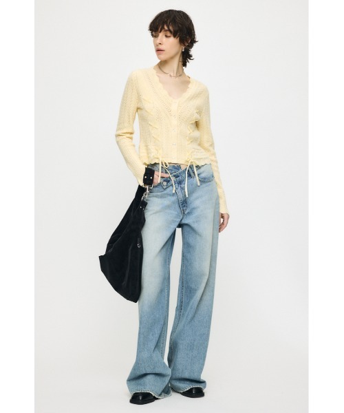 MOUSSY(マウジー)の「LACE UP RIBBON カーディガン(カーディガン/ボレロ・レディース・アイボリー/ブラック/ライトイエロー/ネイビー・FREE)」の21枚目の写真