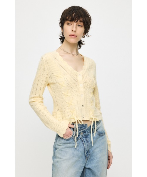 MOUSSY(マウジー)の「LACE UP RIBBON カーディガン(カーディガン/ボレロ・レディース・アイボリー/ブラック/ライトイエロー/ネイビー・FREE)」の22枚目の写真