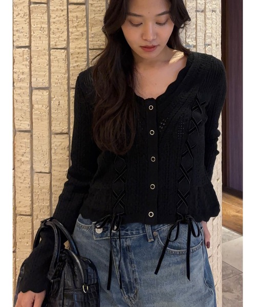 moussy LACE UP RIBBON カーディガン セール】LACE UP RIBBON カーディガン（カーディガン/ボレロ）｜MOUSSY