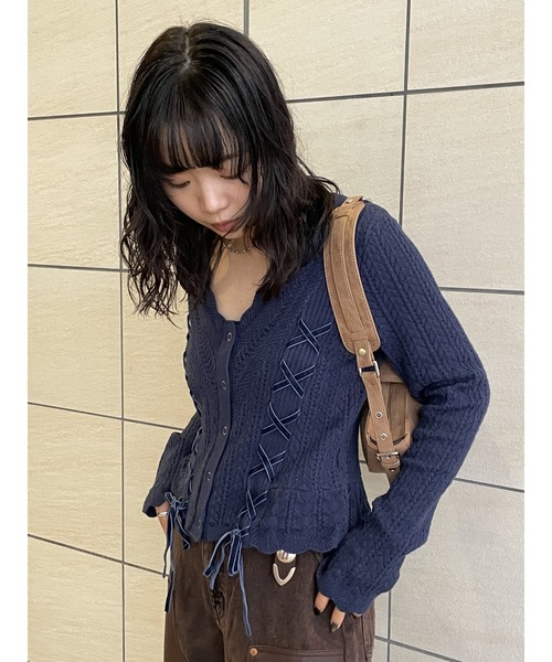 セール】LACE UP RIBBON カーディガン（カーディガン/ボレロ）｜MOUSSY