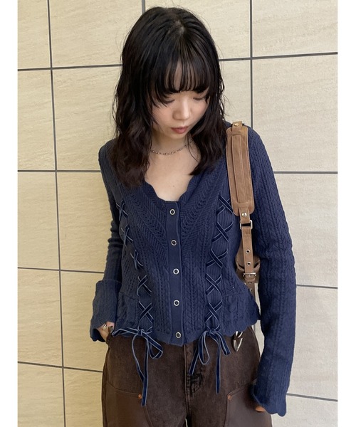 セール】LACE UP RIBBON カーディガン（カーディガン/ボレロ）｜MOUSSY