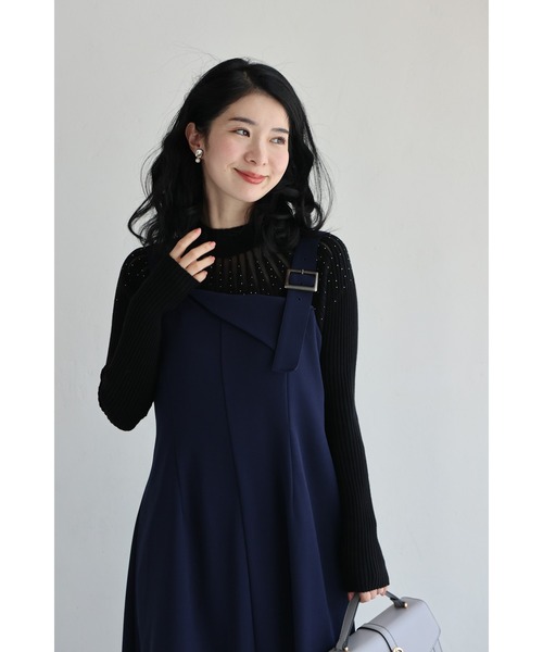 cawaii(カワイイ)の「降り注ぐオーロラビジューの流線ラインリブカットソートップス(Tシャツ/カットソー・レディース・グレー/ブルー/アイボリー/ブラック・FREE)」の14枚目の写真