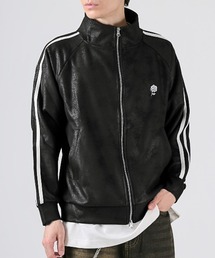 LUXSTYLE（ラグスタイル）の「レザー風ダンボールニットトラックジャケット（ジャージ）」