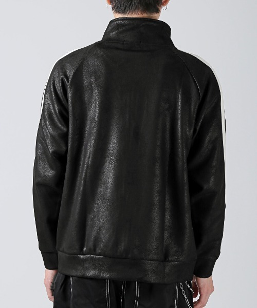 LUXSTYLE(ラグスタイル)の「レザー風ダンボールニットトラックジャケット(ジャージ・メンズ・ブラック/ブラック系その他・M/L)」の8枚目の写真