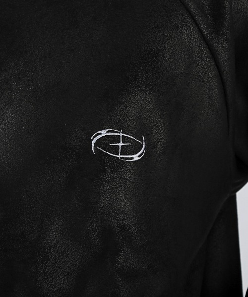 LUXSTYLE(ラグスタイル)の「レザー風ダンボールニットトラックジャケット(ジャージ・メンズ・ブラック/ブラック系その他・M/L)」の10枚目の写真