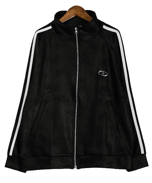 LUXSTYLE(ラグスタイル)の「レザー風ダンボールニットトラックジャケット(ジャージ・メンズ・ブラック/ブラック系その他・M/L)」の13枚目の写真