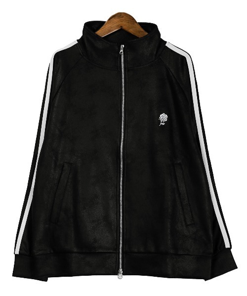 LUXSTYLE(ラグスタイル)の「レザー風ダンボールニットトラックジャケット(ジャージ・メンズ・ブラック/ブラック系その他・M/L)」の14枚目の写真