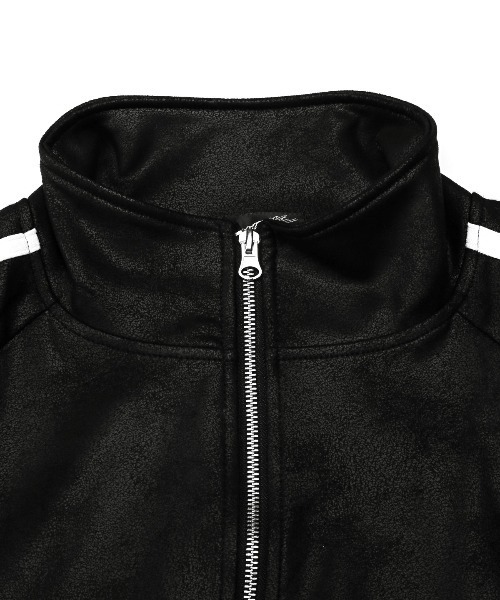 LUXSTYLE(ラグスタイル)の「レザー風ダンボールニットトラックジャケット(ジャージ・メンズ・ブラック/ブラック系その他・M/L)」の15枚目の写真