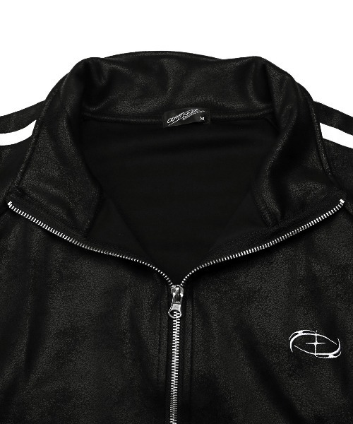 LUXSTYLE(ラグスタイル)の「レザー風ダンボールニットトラックジャケット(ジャージ・メンズ・ブラック/ブラック系その他・M/L)」の18枚目の写真