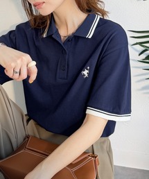 classicalelf | クラシカル×スポーティMIX。綿100％胸刺繍 ラインデザインオーバーサイズ鹿の子ポロシャツ（半袖）(ポロシャツ)