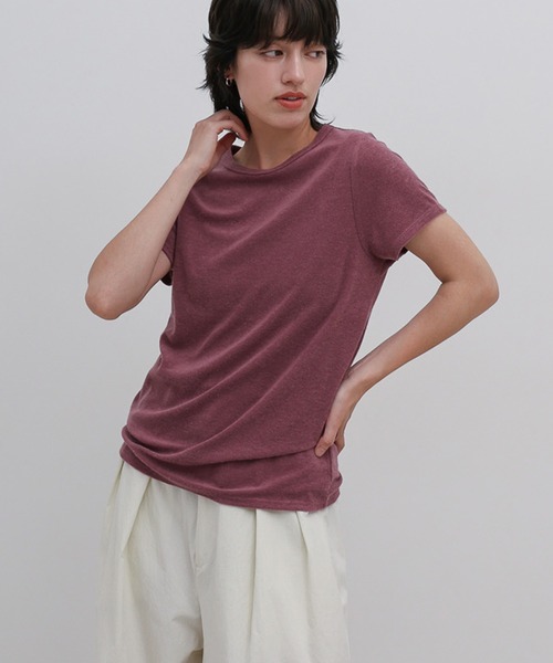 select MOCA(セレクトモカ)の「【選べる8カラー/2サイズ展開】ベーシックパイルTシャツ(Tシャツ/カットソー・レディース・ブラウン/オフホワイト/チャコールグレー/グレイッシュブルー/グレイッシュベージュ/ブラック/パープル/グレー・MEDIUM/SMALL)」の8枚目の写真