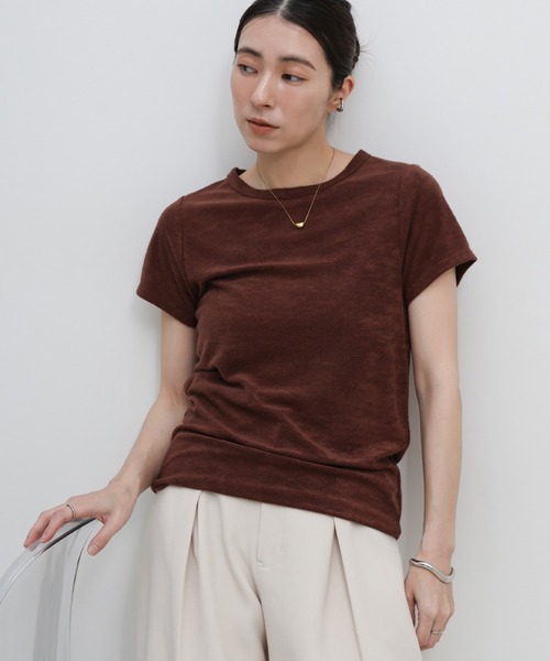 select MOCA（セレクトモカ）の「ベーシックパイルTシャツ（Tシャツ/カットソー・レディース・ブラウン/オフホワイト/チャコールグレー/グレイッシュブルー/グレイッシュベージュ/ブラック・MEDIUM/SMALL）」の4枚目の写真