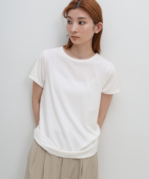 select MOCA（セレクトモカ）の「ベーシックパイルTシャツ（Tシャツ/カットソー・レディース・ブラウン/オフホワイト/チャコールグレー/グレイッシュブルー/グレイッシュベージュ/ブラック・MEDIUM/SMALL）」の2枚目の写真