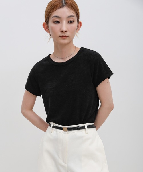 select MOCA（セレクトモカ）の「ベーシックパイルTシャツ（Tシャツ/カットソー・レディース・ブラウン/オフホワイト/チャコールグレー/グレイッシュブルー/グレイッシュベージュ/ブラック・MEDIUM/SMALL）」の7枚目の写真
