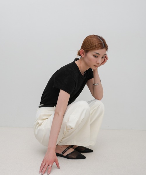 select MOCA（セレクトモカ）の「ベーシックパイルTシャツ（Tシャツ/カットソー・レディース・ブラウン/オフホワイト/チャコールグレー/グレイッシュブルー/グレイッシュベージュ/ブラック・MEDIUM/SMALL）」の11枚目の写真
