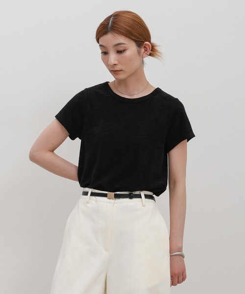 select MOCA（セレクトモカ）の「ベーシックパイルTシャツ（Tシャツ/カットソー・レディース・ブラウン/オフホワイト/チャコールグレー/グレイッシュブルー/グレイッシュベージュ/ブラック・MEDIUM/SMALL）」の8枚目の写真
