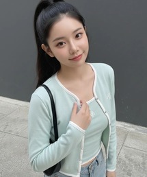 muahmuah（ムーアムーア）の「[セット] ソリッド配色スリーブレスカーディガンセット [6色]（Tシャツ/カットソー）」