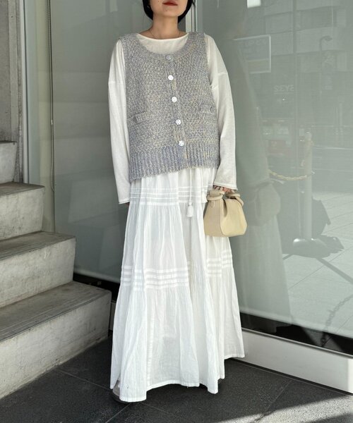 CIAOPANIC TYPY(チャオパニックティピー)の「銀ボタンツイードニットベスト(ベスト・レディース・ブラック/サックスブルー/アイボリー・ONE SIZE)」の6枚目の写真