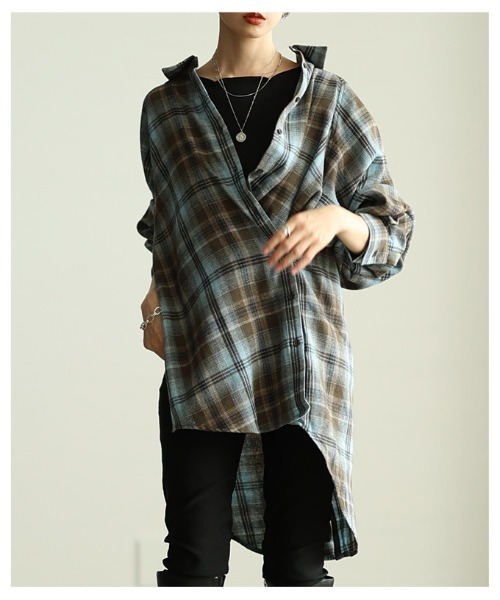 Sawa a la mode(サワアラモード)の「チェック柄シャツチュニック(シャツ/ブラウス・レディース・ブラック/カーキ/ブラウン・FREE)」の9枚目の写真