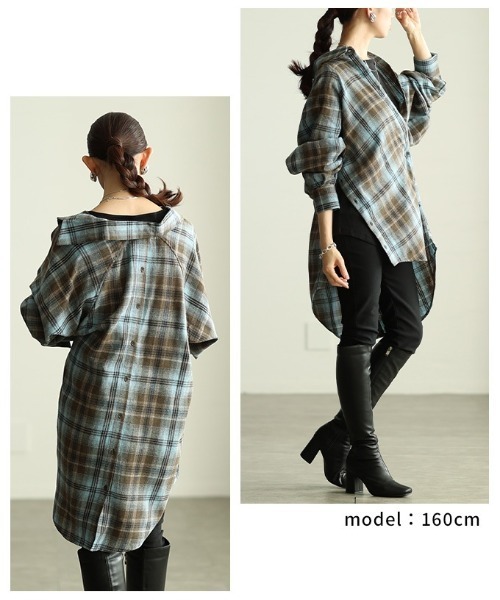 Sawa a la mode(サワアラモード)の「チェック柄シャツチュニック(シャツ/ブラウス・レディース・ブラック/カーキ/ブラウン・FREE)」の10枚目の写真