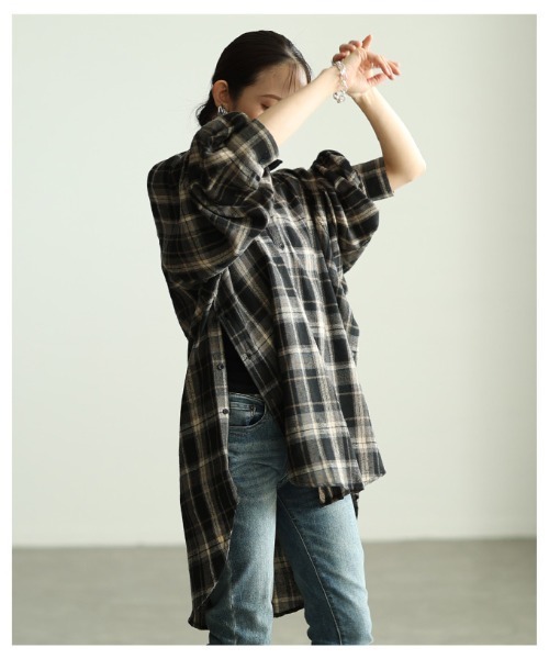 Sawa a la mode(サワアラモード)の「チェック柄シャツチュニック(シャツ/ブラウス・レディース・ブラック/カーキ/ブラウン・FREE)」の12枚目の写真