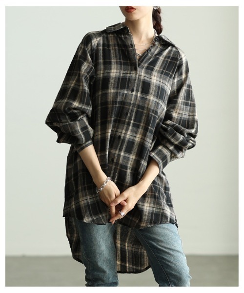 Sawa a la mode(サワアラモード)の「チェック柄シャツチュニック(シャツ/ブラウス・レディース・ブラック/カーキ/ブラウン・FREE)」の17枚目の写真