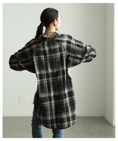 Sawa a la mode(サワアラモード)の「チェック柄シャツチュニック(シャツ/ブラウス・レディース・ブラック/カーキ/ブラウン・FREE)」の18枚目の写真