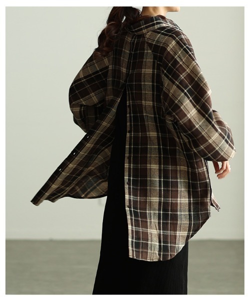 Sawa a la mode(サワアラモード)の「チェック柄シャツチュニック(シャツ/ブラウス・レディース・ブラック/カーキ/ブラウン・FREE)」の19枚目の写真