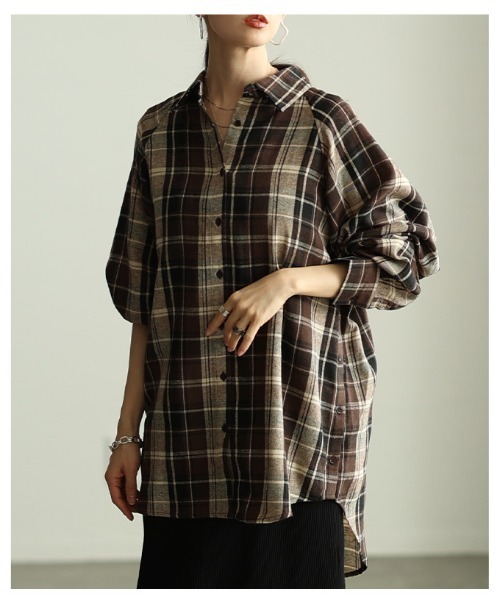 Sawa a la mode(サワアラモード)の「チェック柄シャツチュニック(シャツ/ブラウス・レディース・ブラック/カーキ/ブラウン・FREE)」の21枚目の写真