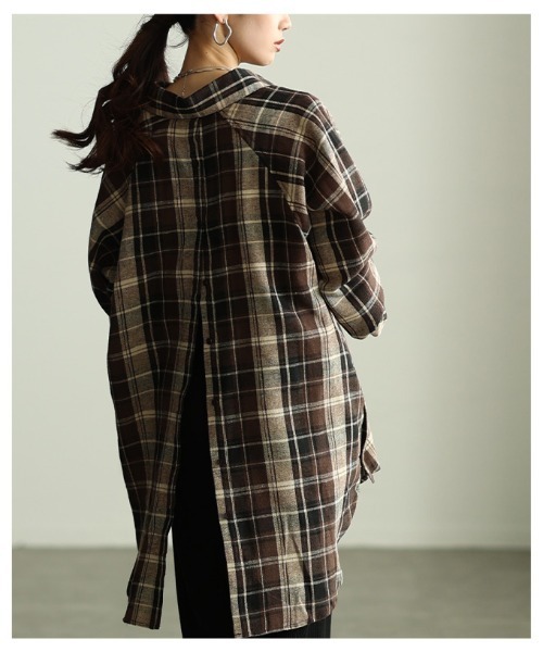 Sawa a la mode(サワアラモード)の「チェック柄シャツチュニック(シャツ/ブラウス・レディース・ブラック/カーキ/ブラウン・FREE)」の22枚目の写真