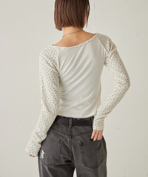 WHO'S WHO gallery（フーズフーギャラリー）の「ワッフルフラワーラグランロゴトップス（Tシャツ/カットソー・レディース・ネイビー/オフホワイト/グレー・FREE）」の8枚目の写真