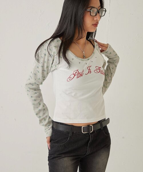 WHO'S WHO gallery（フーズフーギャラリー）の「ワッフルフラワーラグランロゴトップス（Tシャツ/カットソー・レディース・ネイビー/オフホワイト/グレー・FREE）」の11枚目の写真