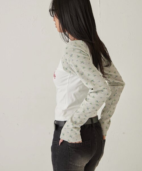 WHO'S WHO gallery（フーズフーギャラリー）の「ワッフルフラワーラグランロゴトップス（Tシャツ/カットソー・レディース・ネイビー/オフホワイト/グレー・FREE）」の12枚目の写真